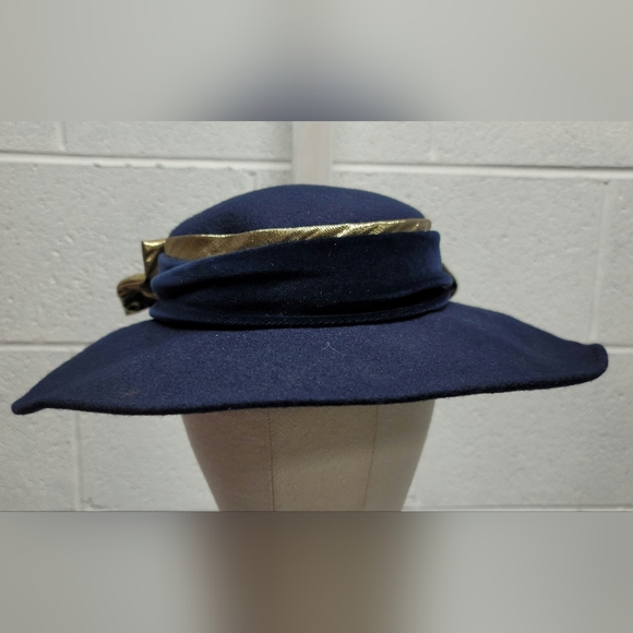 Michael Howard VTG Black Wool Derby women's hat - Bow, embroidered, wide Brim - Picture 3 of 8